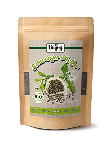 Biojoy Pimienta negra en grano BÍO (250 g), entera y seca, sin aditivos, para molino, gourmet (Piper nigrum)