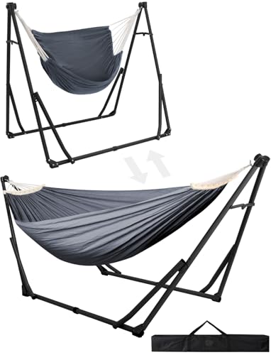 Anyoo Hammock & Hanging Chair with Foldable Stand, Dual Use Portable Hammock Stand Set for Indoor, Outdoor Hammocks
