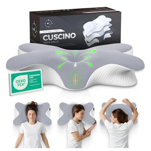 Shootforthestars Cuscino Cervicale per Dormire in Memory Foam Comodo Fin dalla Prima Notte - Cuscino Ortopedico Cervicale Ergonomico per Dormire di Lato o Supini Sfoderabile e Lavabile (Chiaro)