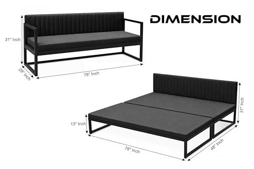 Image of Metal Sofa Cum Bed for Living Room | Modern Industrial Design Metal Frame 3 Seater Sofa Bed for Home, Office & Lounge-Black