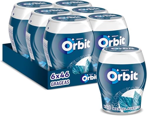 Orbit Bote de Chicles Sin Azúcar Sabor Mentol Fuerte, Intenso y de Larga Duración en formato Gragea (6 x 46 chicles)
