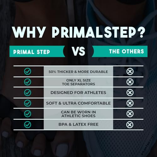 primalstep size xl toe separators - over 50 thicker amp more durable - dr recommended - loved by those with bunions or plantar fasciitis - toe spacers for athletic mobility extra large