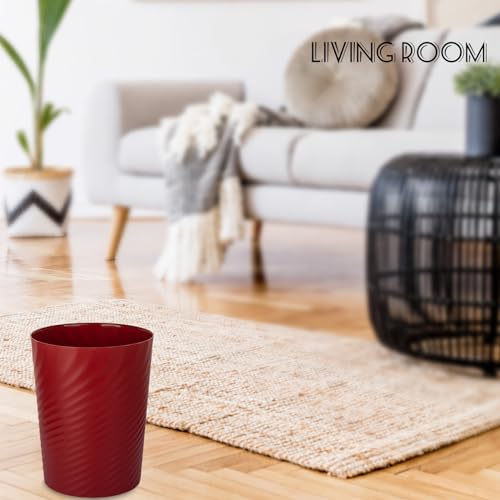 Image of UUJOLY Plastic Small Bathroom Trash Can Wastebasket Garbage Can, Red | Sturdy-Easy to Clean, Bathroom, Laundry Room, Kitchen, Office, Kids Room, Dorm, Bedroom, 1.8 Gallon