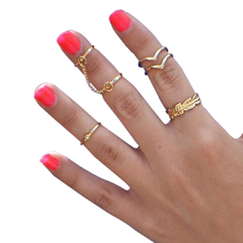 MokingtopBling Women Gold Heart Joint Knuckle Nail Ring Set of Six Rings