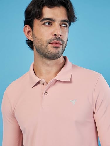 Image of TECHNOSPORT Mens Slim Fit Polyester Active Wear Collar Polo T-Shirt with Long Sleeves for Workout, Sports