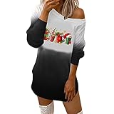 BIBOKAOKE Weihnachtskleid Damen One-Shoulder Kleid Kurz Pulloverkleid Pullover Frauen Pullikleid Wickelkleid Weihnachtsmann Muster Herbstkleid für Freizeit Party Blusenkleid Sweatshirtkleid