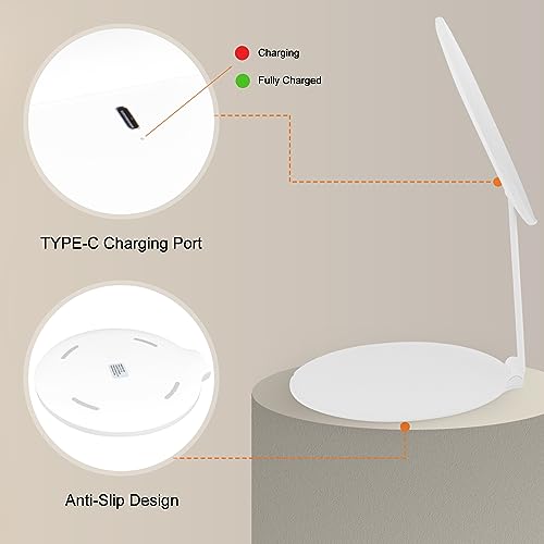 Mileduo Travel Makeup Mirror With Lights, 8" Foldable Vanity Mirror With 15X Magnification Pocket Mirror,46 Led Dimmable Make Up Mirror Portable Rechargeable Makeup Mirror,3 Colors Light #TOP5