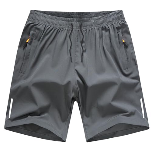 Image of ADUDVLO Boys Shorts Summer Quick Dry Breathable Athletic Kids School PE Shorts with Elastic Waist Zipper Pockets 5-16Years (UK, Age, 13 Years, 14 Years, Regular, Grey)