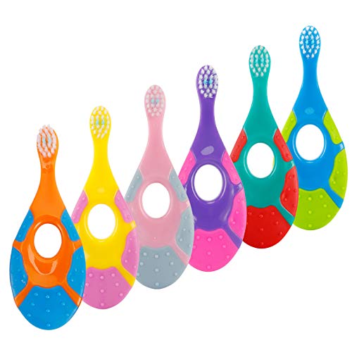 Image of Slotic Baby Toothbrush & Toddler Toothbrush for Age 0-2 Years Old | Extra Soft Bristle for Baby Teeth & Infant Gums | Easy-Grip Finger Handle & Teething Pad | Dentist Recommended | 6-Pack