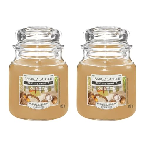 Image of Yankee Candle | Twin Pack | 2x340g Medium Jar Candle | Home Inspiration | Scented Candle | Up to 60 Hours Burn Time (Beach Day Rays)