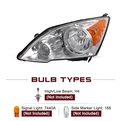 JSBOYAT Headlight Assembly Pair Replacement for 2007-2011 Honda CR-V Front Headlamp Chrome Housing with Amber Reflector (Driver & Passenger Side) - Image 3