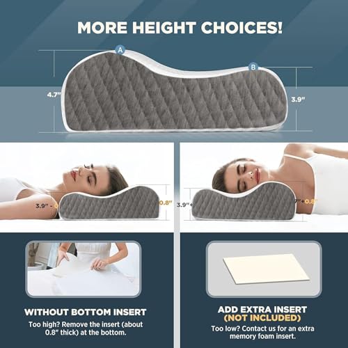 Memory Foam Pillow, Contour Cervical Orthopedic Memory Foam Pillows Supports Neck Pain and Shoulder Pain for Sleeping, Ergonomic Cervical Pillow Neck Support Pillow for Side Back (Sado Dark Grey) (Image - 3)