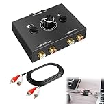 MSMXCS RCA Audio Switcher 2(1)-In-1(2)-Out Bidirectional RCA Speaker Switch Box with One-Key Mute Button with Volume Control Mute Button and No External Power Required for DVD Player/Soundbar/Speaker