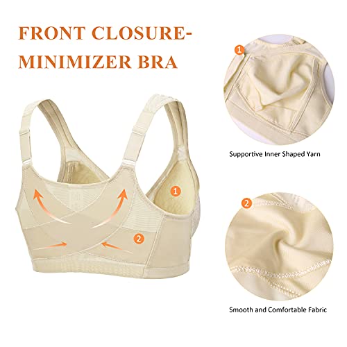 Women’s Minimizer Bra Front-Close Bras Wireless Full Figure Wirefree Large Bust Bra Jacquard Support Back Posture3