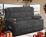 MisUMis RV Loveseat Recliner Sofa, Wall Hugger Reclining Loveseat RV Couch with USB Ports, Cup Holders, Pockets, 150° Adjustable RV Furniture Velvet Fabric Recliners for Travel & Home Theater Seating