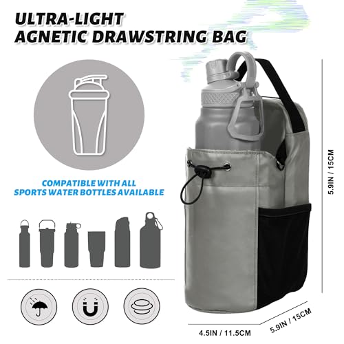 Magnetic Sports Water Bottle Bag with 3 Strong Magnets - Universal for Bottles up to 1.5L, Waterproof & Durable - Multifunctional for Fitness, Gym & Sports - Grey2