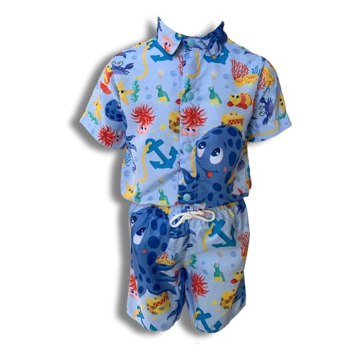 Conjunto Mauricinho Infantil Fundo do Mar Piscina Festa Comemoração Praia Aniversário - Camisa e Ber