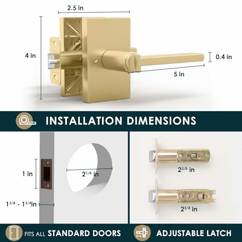 Image of Mega Handles Glamor Entry Lever & Lock Door Handle Set for Hallway, Closet and Bathroom, Heavy Duty Door Levers, Fits All Standard Door Sizes, Screws Included - Satin Brass (1 Pack)