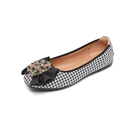 Unifizz Women's Rhinestone Flats SquareToe Flat Heel Wedding Bow Shoes Comfortable Women Dress Shoes - Main Image