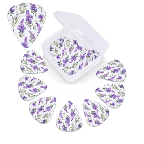ギターピック 収納ボックス付き 厚さの異なるギターピック ラベンダーの花 ギター プレクトラムサンプラー アコースティックベースピック エレクトリックアコースティックギター用 12個パック