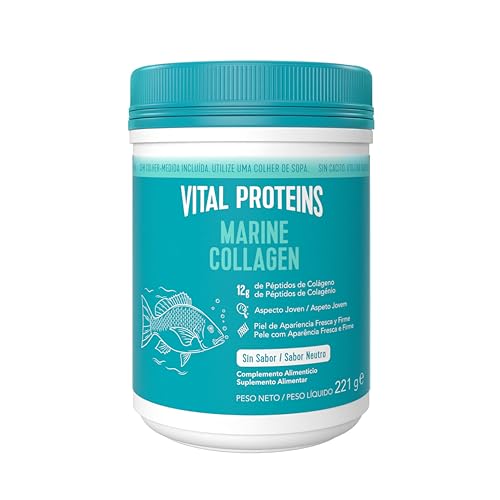 Vital Proteins Colágeno marinho em pó 221 g, peptídeos de colagénio hidrolizado tipo I e III, suplemento alimentar para a pele, cabelo e unhas, sem sabor, sem glúten, sem açúcar