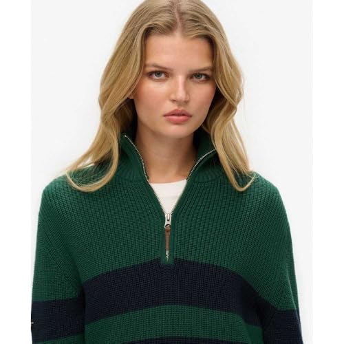 Striped Oversized Cotton Zip-Neck Pullover For Women Superdry Classic - 3