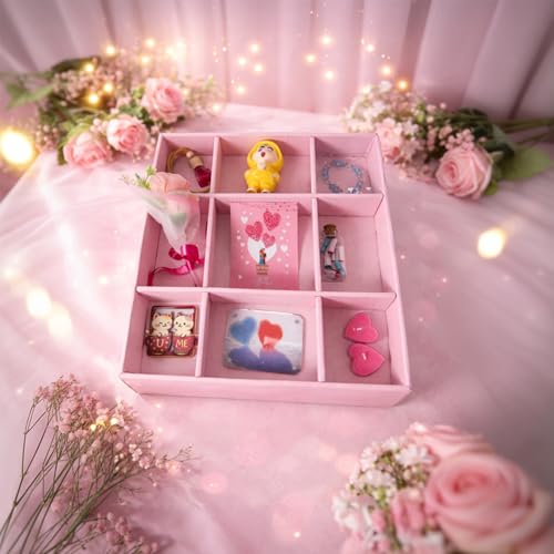 Image of Art Street Gift Hamper for Her Him Couples Unique Valentine Gift Box Set of 9 Special Articles with Romantic Decor, Car Hanging Aroma Fragrance, Love Greeting Card 32x36.5 cm