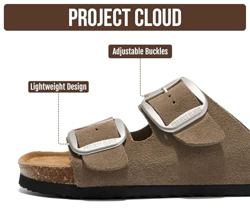 Image of Project Cloud 100% Genuine Leather Footbed Sandals for Women 2026 Comfortable Beach Essentials Womens Sandals Memory Foam Vacation Essentials Slides for Women Footwear (Santorini)