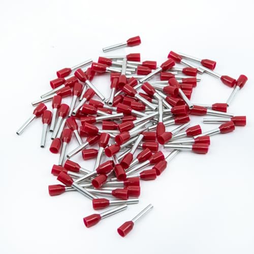 ERKO Tuleje kablowe o przekroju 1 mm2, długość 8 mm, 100 sztuk, profesjonalne końcówki kablowe z galwanicznie ocynkowanej miedzi z izolacją poliamidową, złącze kablowe dla elektryków