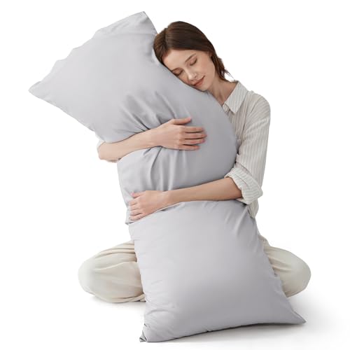 Bedsure Body Pillow Cover, Cooling Body Pillow Pillowcase for Hot Sleepers, Rayon Derived from Bamboo, Breathable & Silky Soft Long Pillow Case Cover with Envelope Closure, Light Grey, 20x54 Inches
