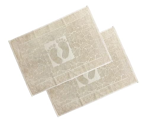 OG-ER OGER Badvorleger Set 2 Teilig, Frottee Duschvorleger, Waschbar Duschmatte & Badteppich, 600 g/m² &100% Baumwolle, Saugfähig & Schnelltrocknend, 50 x 70 Sand Beige
