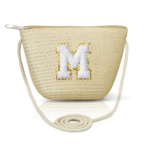 Bolsa transversal de palha para mulheres bolsas de verão iniciais feitas à mão bolsa de praia tecida para viagens férias presentes de aniversário personalizados, Amarelo-grande-m