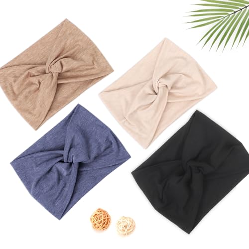 Image of DRESHOW 4 Pack Turban Headbands for Women Wide Vintage Head Wraps Knotted Cute Hair Band Accessories