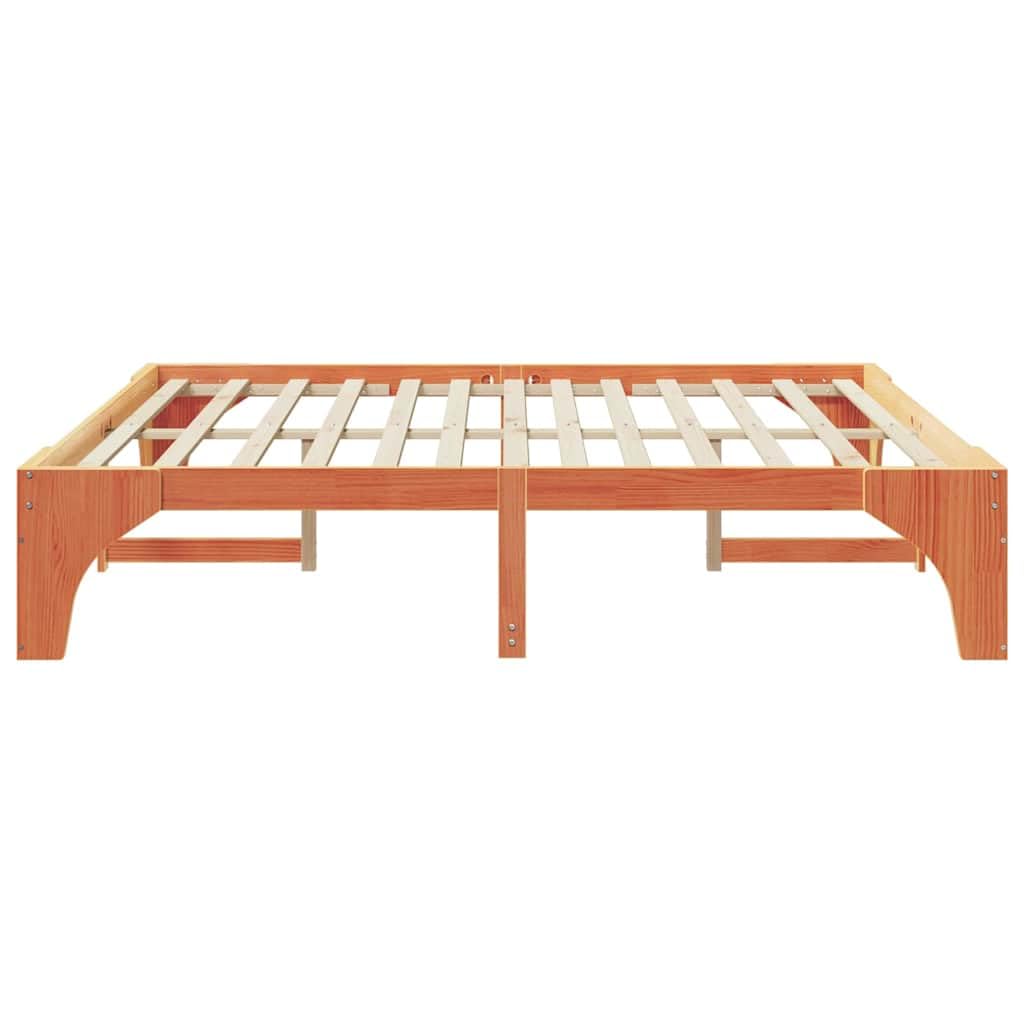 Marco de Cama en el Suelo de Madera Maciza de Pino Marrón Estructura de Perfil Bajo Minimalista y Funcional para Dormitorio Moderno 4 Piezas de Ensamblaje Fácil y Uso