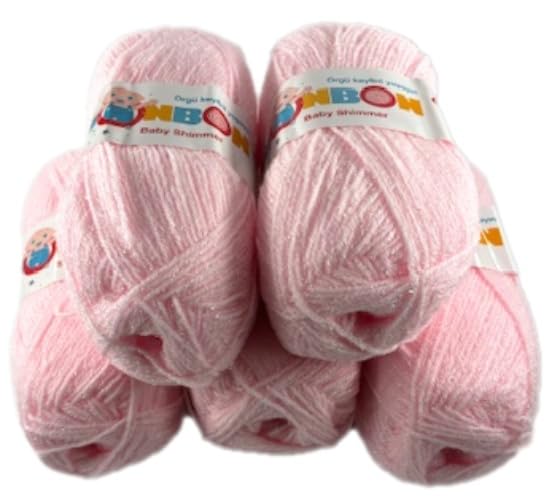Baby Shimmer Double Knitting Yarn 5x100g Ball Packs Nako Bon Bon Knitting Crochet (Pink x 5 Balls)