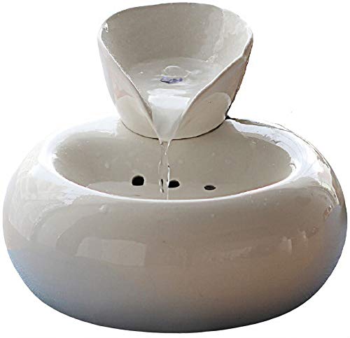 DHGTEP Bebedero Gatos Fuente de Cerámica, Comedero de Agua para Gatos de Cerámica, 1.5L, Fuente para Gatos y Perros con Filtros y USB, Tensión de Seguridad de 5V (Color : White)