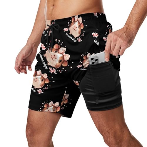 Guinea Pigs Cute Pets Mens Swim Trunks Quick Dry Beach Board Shorts with Pockets2