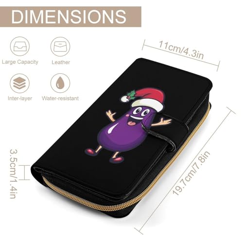 Cute Eggplant Christmas Fashion Women's Wallet RFID Blocking Bifold Clutch Purse Compact Card Holder 19.7x11x3.5cm2