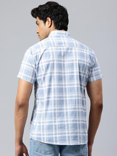 Image of Majestic Man Men Slim Fit Pure Cotton Checkred Half Sleeve Casual Shirt
