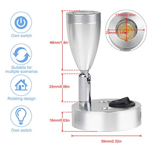 CPROSP Motorhome Lighting Aluminium Reading Lamp Warm White with Switch 3000K, *2pcs-warm White-silver - Image 2