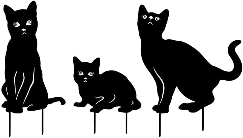 Animal Silhouette Metal Garden Silhouette Animal Stake Cat Shape Garden Lawn Decoration Art Craft Black 3PCS