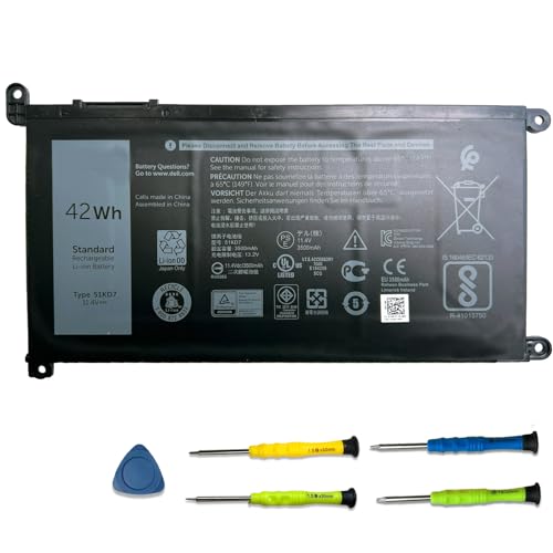 SUNNEAR 51KD7 Battery Replacement for Dell Chromebook 11 3180 3189 5190 3181 2-in-1, 14 3400 Series Laptop FY8XM Y07HK P28T001 42Wh 11.4V