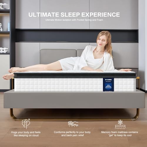 12 Inch White Queen Spring Mattress,Medium Firm with Gel Memory Foam,Individually Pocketed Coil,Fiberglass-Free Fire Retardant CertiPUR-US Certified,80"*60"*12"