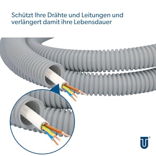 Unitec 404011 Flexrohr, Länge: 10 m, Durchmesser: 20 mm, Klassifizierung: 2221, Farbe: KL: 2223, Material: PVC