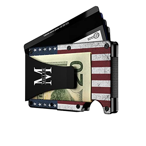 Slim Wallet With Money Clip, Personalized Engraved Marines Metal Wallet For Men, Slim Blocking Metal Pocket Credit Card Holder Minimalist Wallet For Marines 3.35 x 2.13, Black, MWL00014