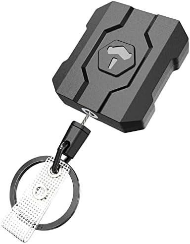 Retractable Keychain with Belt Clip, Heavy Duty Retractable Badge Holders with Carabiner Reel Clip, Badge Holder with Belt Clip Key Ring for Name Card Keychain, 31.5” Steel Cord, 10 oz Rebound