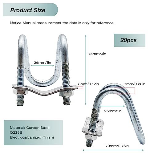 EATAKWARD 20 PCS Cross-Connector Vertical Pipe Clips, U-Type Clips for Farm, Greenhouse, Awning Frame, Top Rail, Fence, Scaffolding Piping, Max Clampable Tube Dia 1