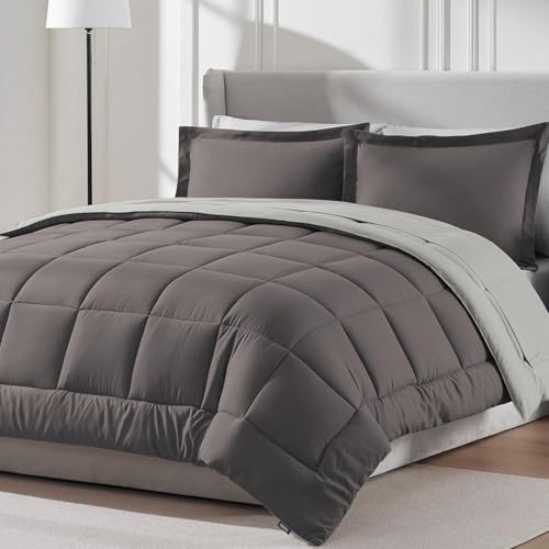 Image of FURBO Microfiber Reversible Comforter Set | Soft 200 GSM Lightweight All Season Quilt Blanket for Double Bed | Mocha & Cream (Without Pillow Covers)