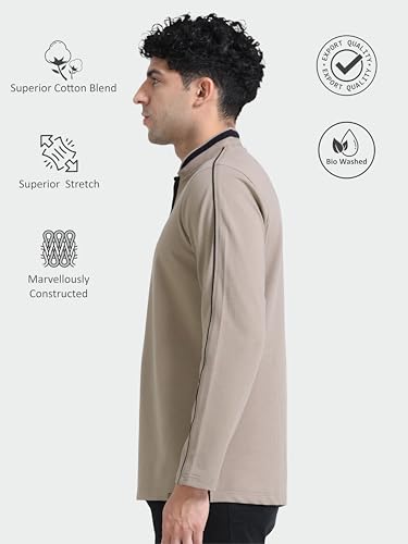 Image of STELLERS Men's Full Sleeve Zipper Henley T-Shirt | Premium Cotton | Streatchable | Feather Touch Feel