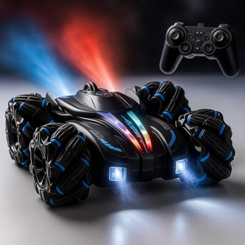 Image of Eli & Chi 4X4 Wheel Drive Double Sided RC Stunt Toy Car: Drift Toy For Kids & Adult Remote Control Racing,360 RGB Lights Off Road 2 Rechargeable Batteries High Speed Spray Gesture Watch,Black